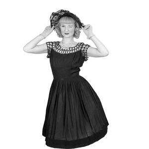 Rare 1950s Black Dress, Rockabilly Woven Rope Detail, Size M